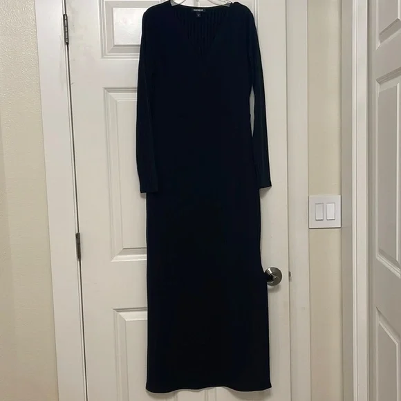 EXPRESS Ribbed Wrap Front Long Sleeve Maxi Dress - Picture 2 of 6